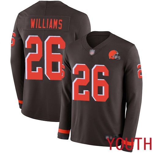 Cleveland Browns Greedy Williams Youth Brown Limited Jersey #26 NFL Football Therma Long Sleeve